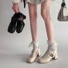 Square Head French Light Mouth Thick Heel High Heel Single Shoes Women's New Spring and Summer Fashion Versatile Skirt Mary Jane Small Leather Shoes