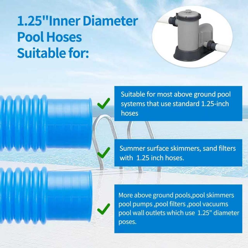 Pool Pump Hoses 1.25 Inch X 59 Inch Filter Pump Replacement Pool Hose For Above Ground Pools Flexible PE Tube For Swimming Systems (4 Pcs Blue)