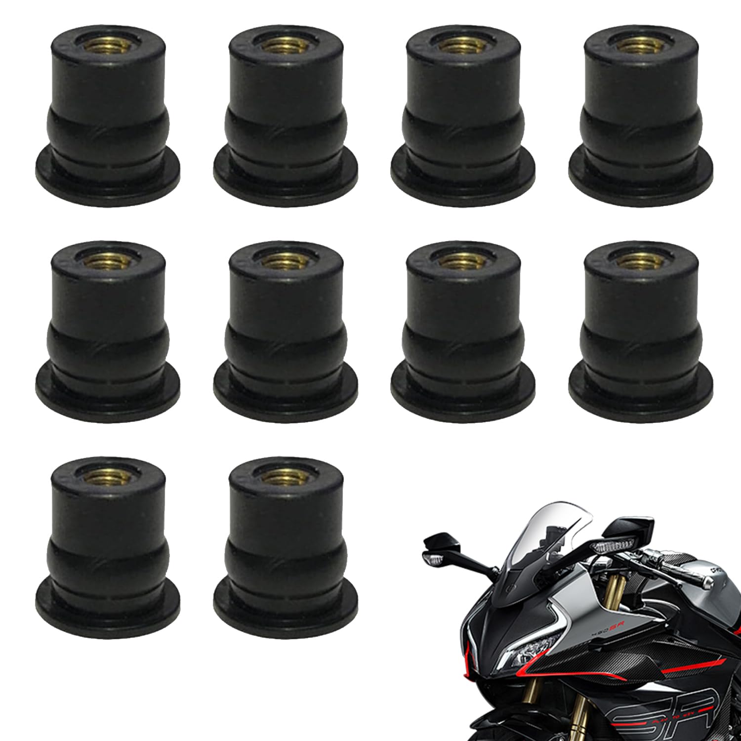 

Windshield Screw Nuts for Motorcycles Windshield Wellnut Rubber Expansion Nuts M6 x 10pcs Fixed Approximately 16.5mm in diameter чорний