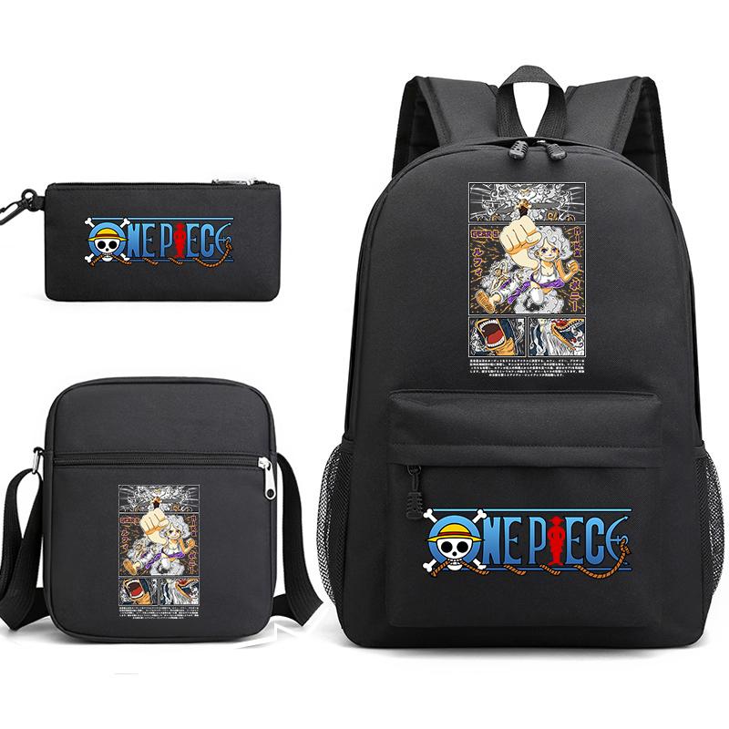 One Piece Luffy Anime Print Student Backpack Set 3 In 1 School Bag for Boys Girls with Pencil Case Tote Shoulder Bag