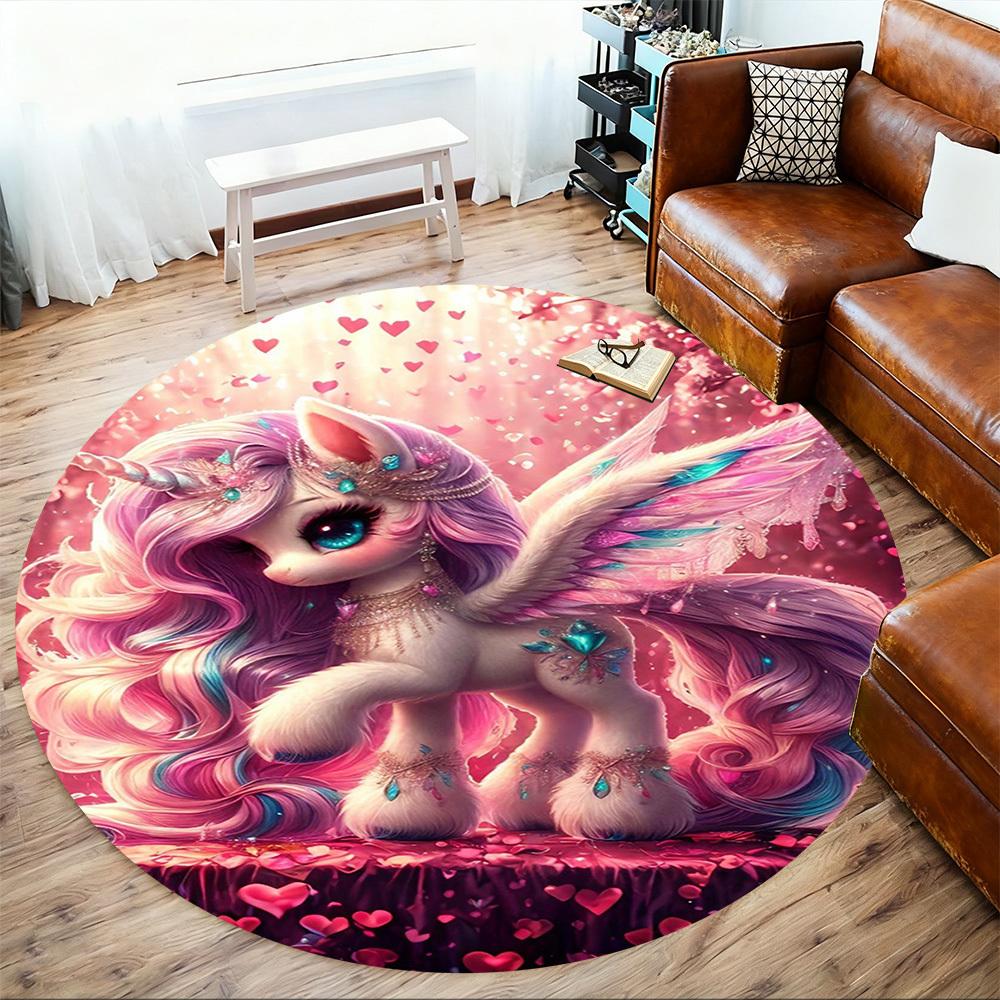 1PC Unicorn Fantasy Wings Round Chair Mat Area Rug - Non-Slip, Floor Mat for Office, Bedroom, Home Decor Christmas Gift C0528021