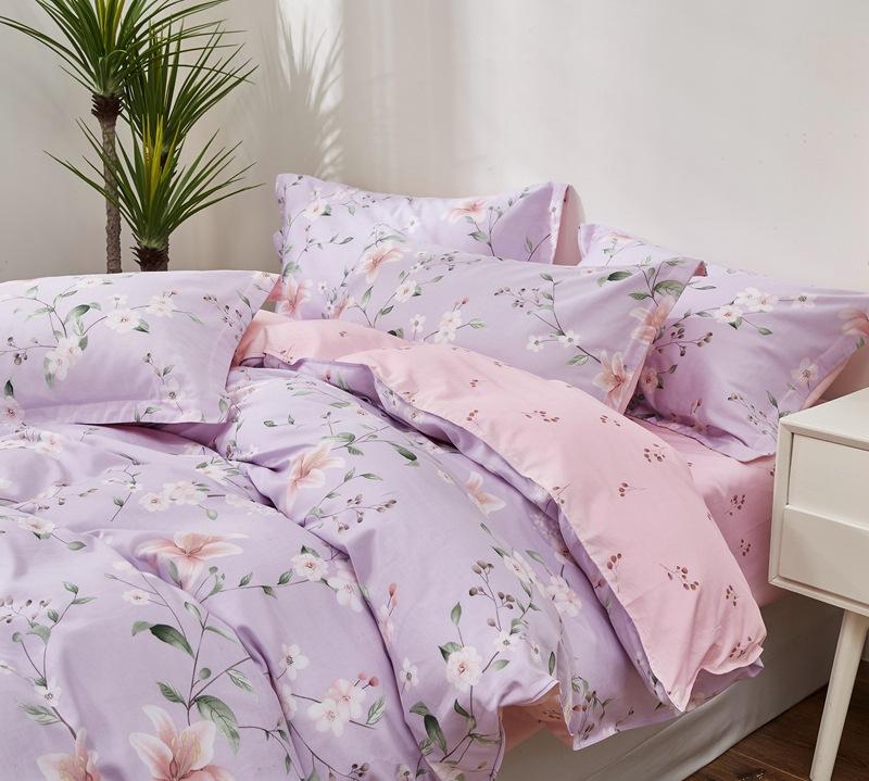 Vierteiliges Set aus Bettwäsche aus reiner Baumwolle, Bettbezug, Bettwäsche, dreiteiliges Bettlaken-Set für den Schlafsaal