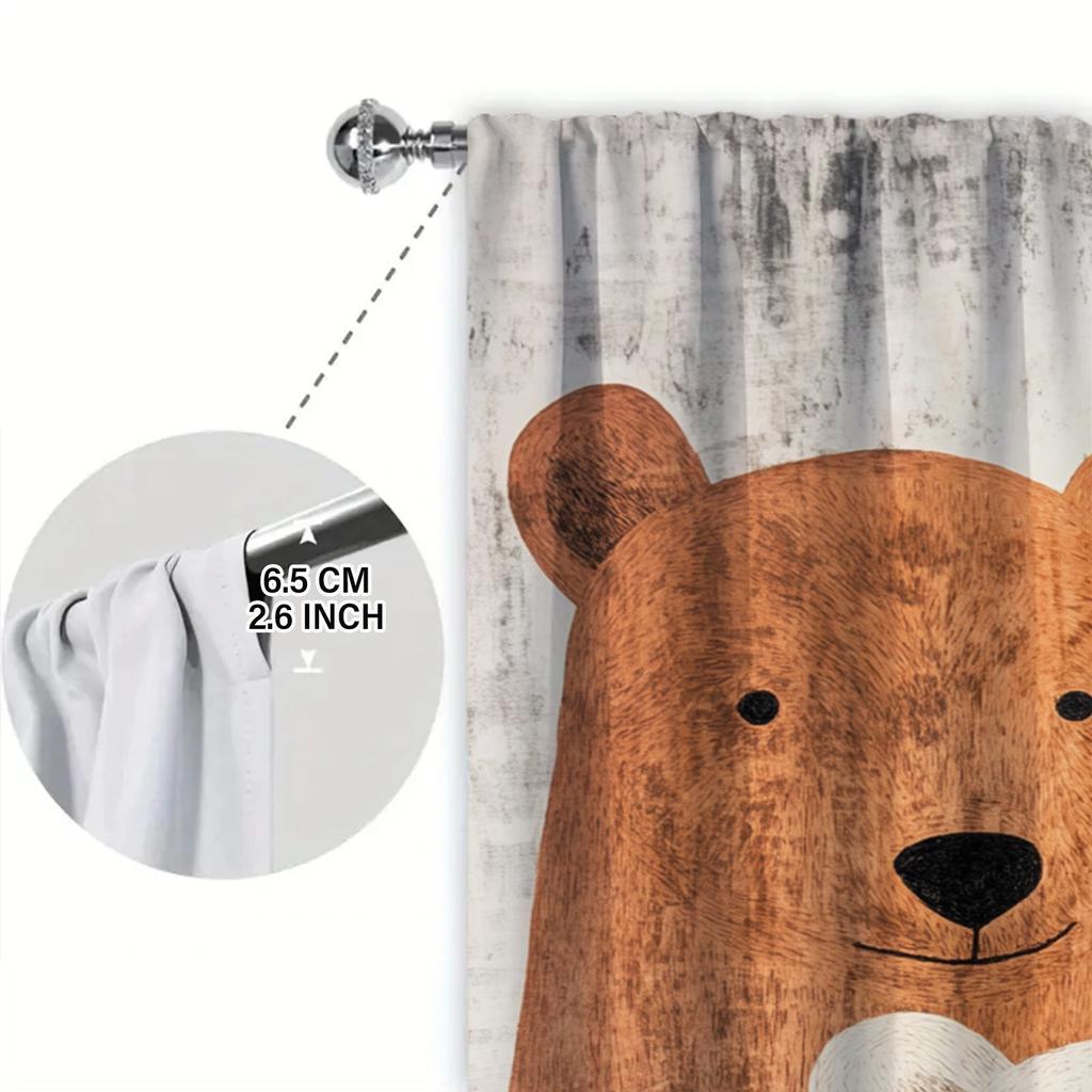 2pcs Three Bears In Nordic Style Printed Curtain for Home Decor - Rod Pocket Window Treatment for Bedroom, Office, Kitchen