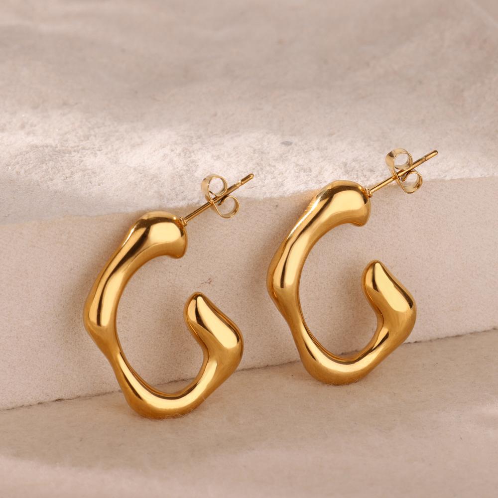 Irregular C Shaped Cute Stainless Steel Stud Earrings For Women Gold Color Wedding Aesthetic Irregular Texture Earring Jewelry