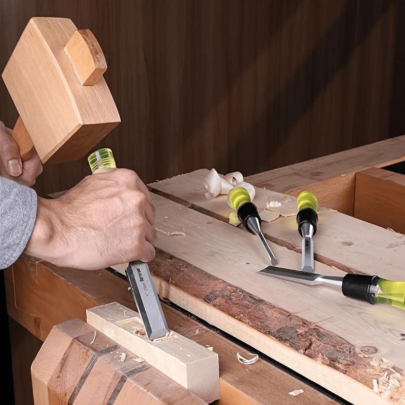 4-teiliges Holzbeitel-Set für die Holzbearbeitung CR-V-Stahl Fase Klinge Langlebiger PVC-Schlagfester Griff Holzbeitel Handwerkzeug