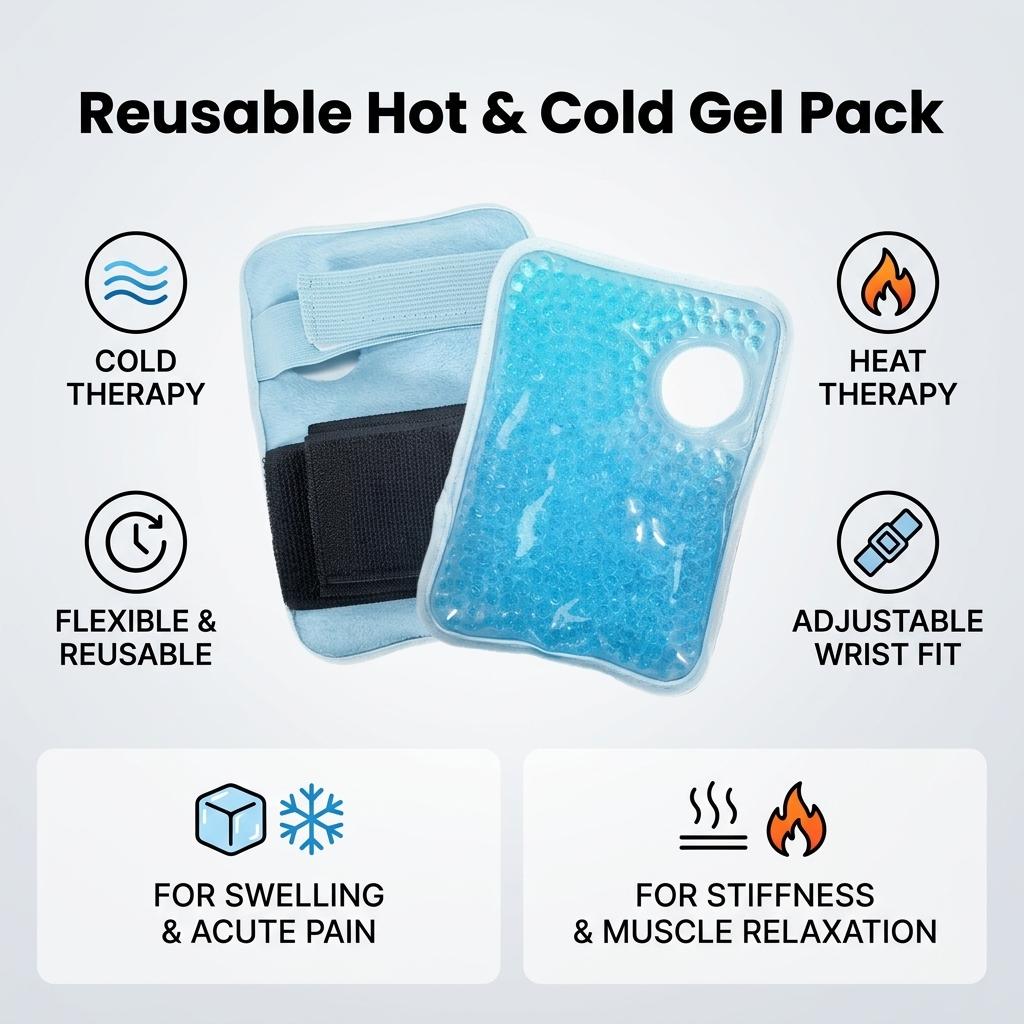 Reusable Cold Hot Therapy Gel Ice Pack With Wrist Strap For Sports Injury Relief