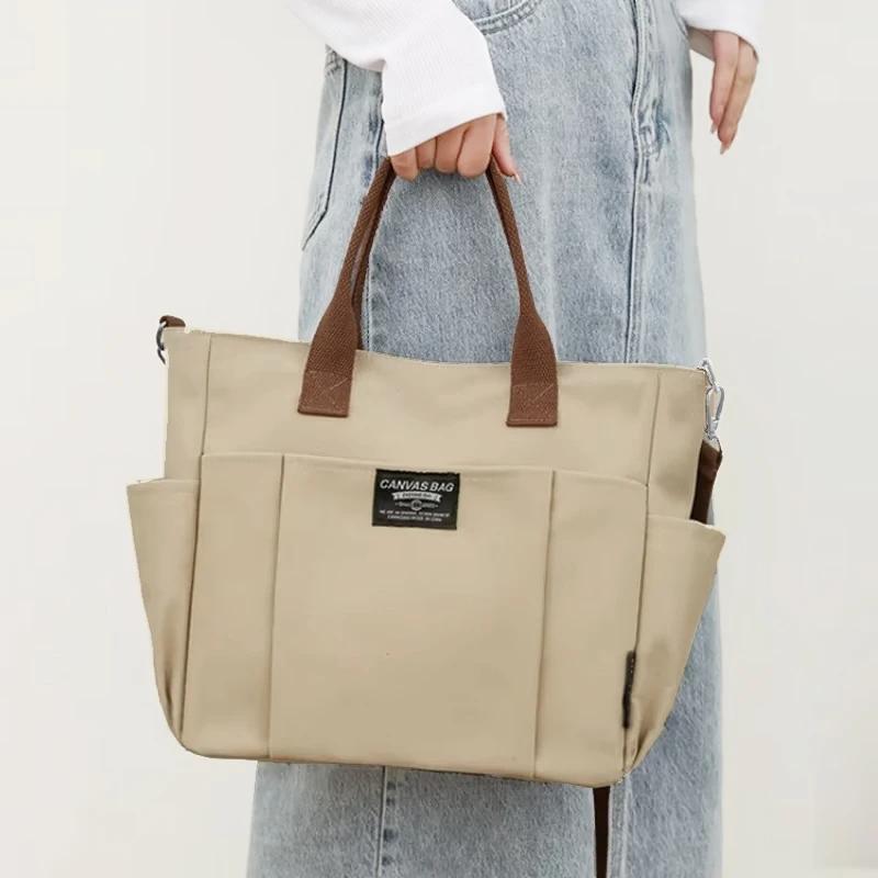Canvas Ladies Bag Urban Simple Women Student Large Capacity Horizontal Commuter Shoulder Slanting Portable Handbag