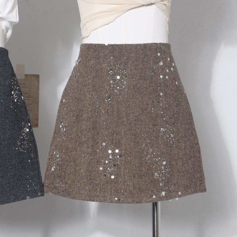 2025 Winter Beaded Sequin High-Waist A-line Skirt - Slim Fit, Anti-Exposure, Hip-Hugging Design