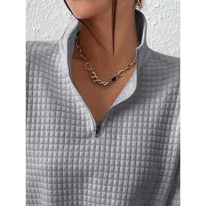 Mikina pulovr se čtvrtinovým zipem s vaflovou mřížkou, ležérní mikina s dlouhým rukávem a klopou na podzim a zimu, dámské oblečení