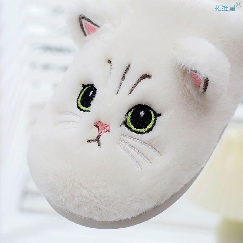 Ship In 24 Hours White Cuddle Kitty Slippers Woman Indoor Fuzzy Shoes 46-47 Warm Cat Lovers Slipper Women Funny Animal Slipper