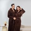 Cozy Couple Jacquard Fleece Long Robe - Hooded Autumn/Winter Bathrobe for Men & Women