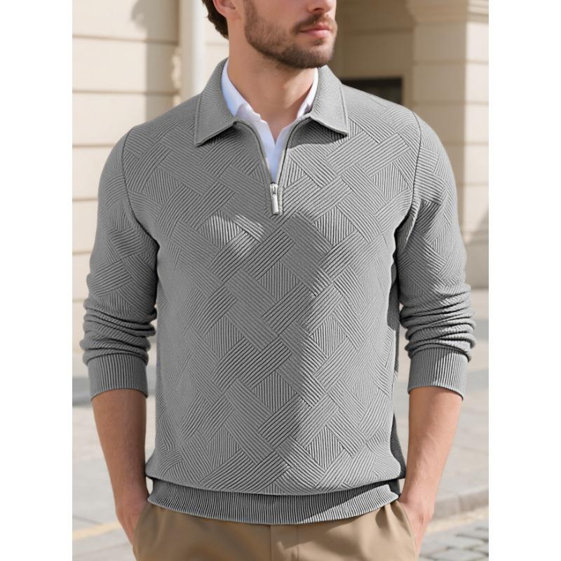 Men S European Size Jacquard Long Sleeve Turn Down Collar Casual Sweatshirt
