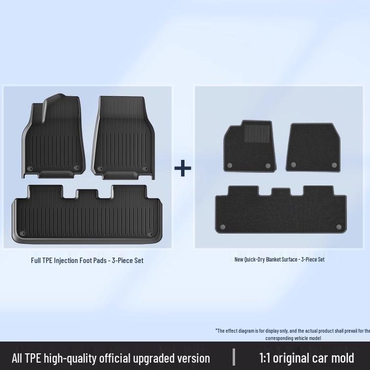 Tesla Model 3/Y Full Set TPE Floor Mats: New Version, Vacuum Formed, Surround Design.
