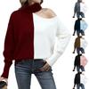 Женский повседневный свободный свитер с открытыми плечами, высоким воротом, длинными рукавами и свободного кроя, пуловер с цветными блоками