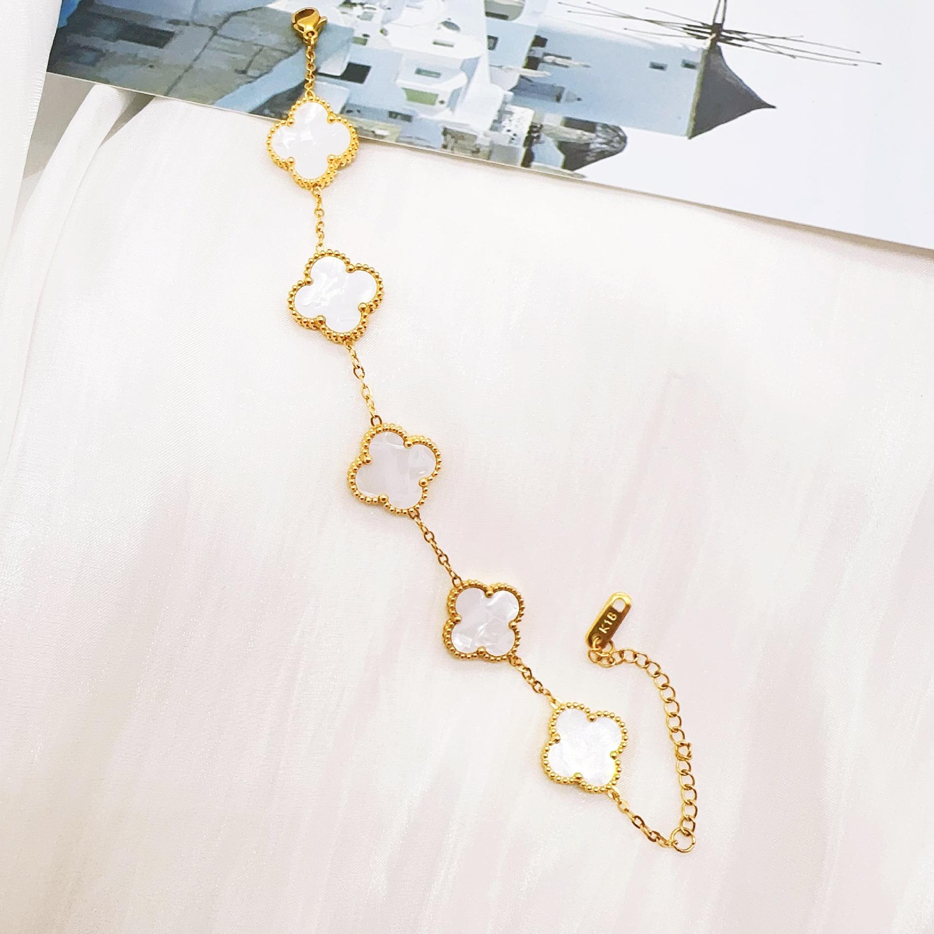 

15 мм титановая сталь 18K счастливый четырехлистный клевер браслет женский не тускнеющий модный браслет ювелирные изделия