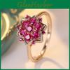 Cubic Style Romantic Rose Zirconia Red Flower Rings For Women Gold Color Wedding Jewelry
