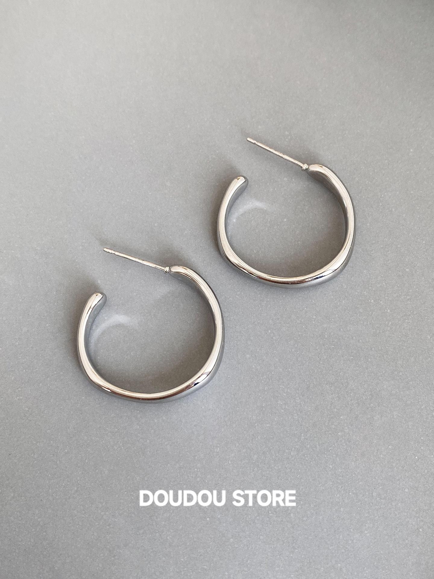 Серьги-кольца простые C-образной формы из серебра 925 пробы, серьги-кольца C-образной формы в стиле ins, универсальные серьги