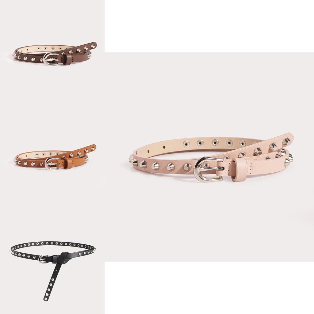 Punk Rock Female Belt With Metal Pin Closure And Dot Pattern For Casual Wear