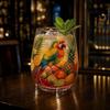 Glass Juice Cup with Tropical Fruit and Parrot Print Stemless Drinking Glass Suitable for Home Use Durable and Decorative Beverage Container