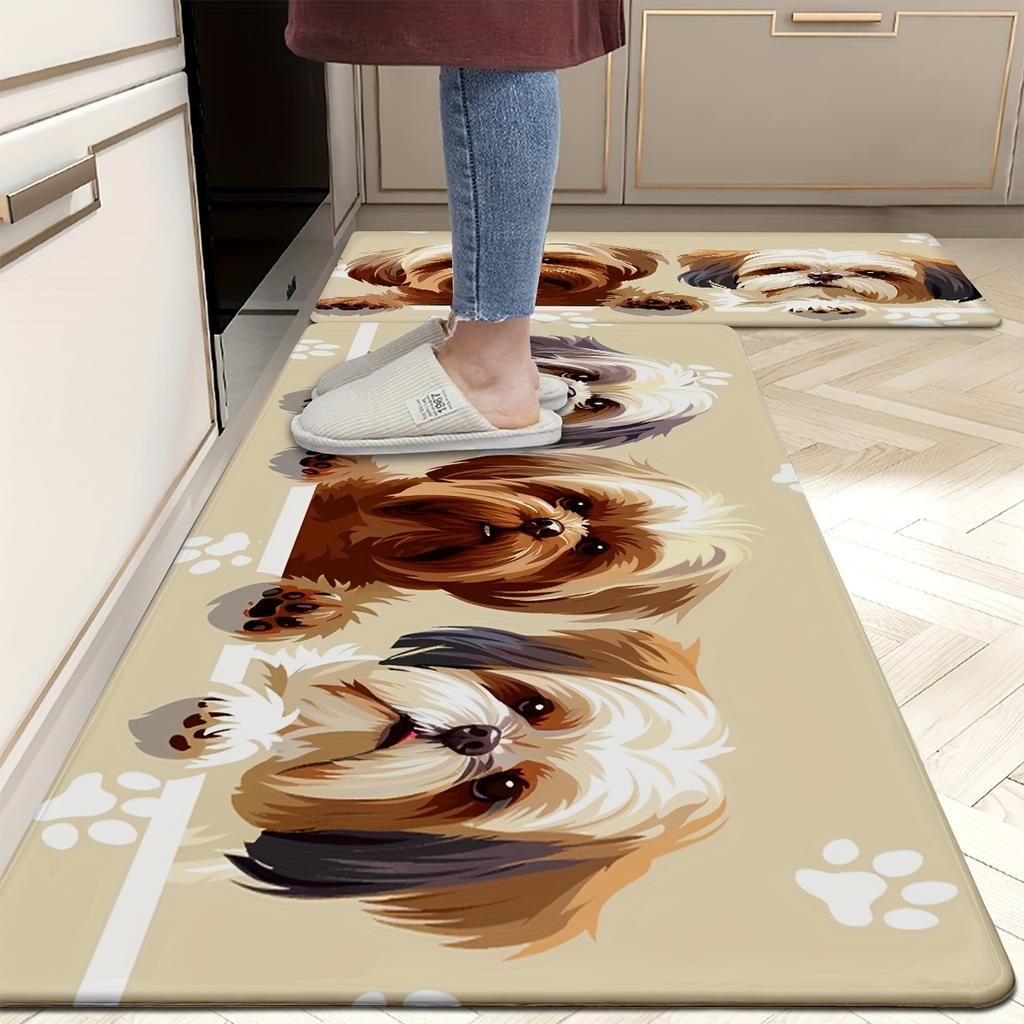 1Pcs Cute Dog And Paw Print  Floor Mat Modern Kitchen Polyester Rug Non-Slip Colorful Indoor Carpet, For Home Bathroom Bedroom Living Room Decor