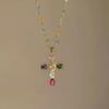 Colorful Zircon Beads Necklaces Crystal Beaded Clavicle Chain Cross Pendant Necklace  Beaded