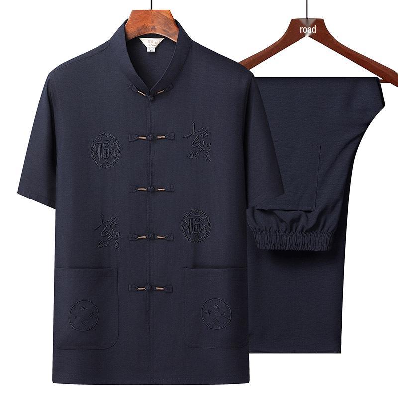 Men's Chinese Style Tang Suit Set – Summer Short Sleeve for Middle-Aged & Elderly