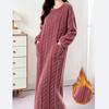 Women's Autumn Winter Fleece Pocket Nightgown - Casual Comfortable Thick Long Sleeve Home Dress - Easy Fashion Solid Color Robe for Outdoor Wear