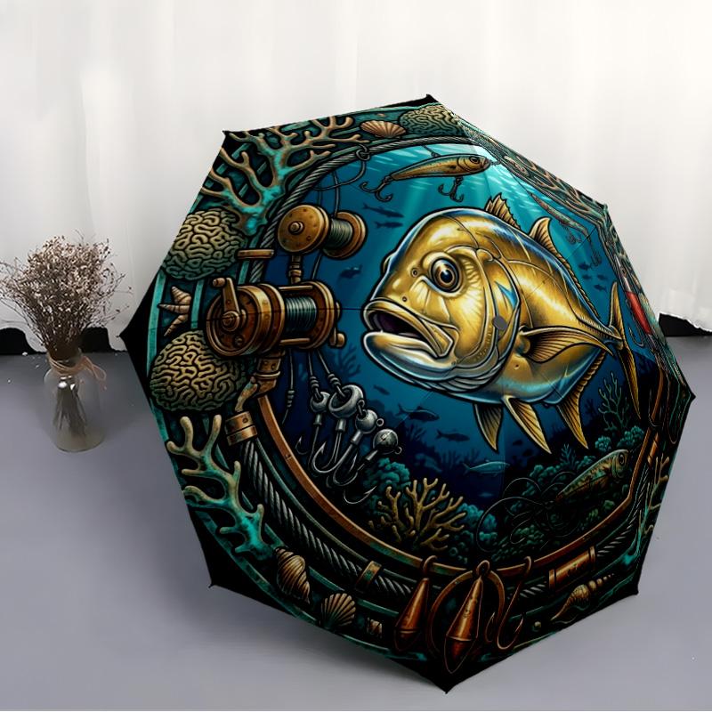 Underwater Adventure Pattern Umbrella, Portable and Foldable Design, 8 Ribs, a Casual Accessory for Halloween, Christmas, and Birthday Gifts.