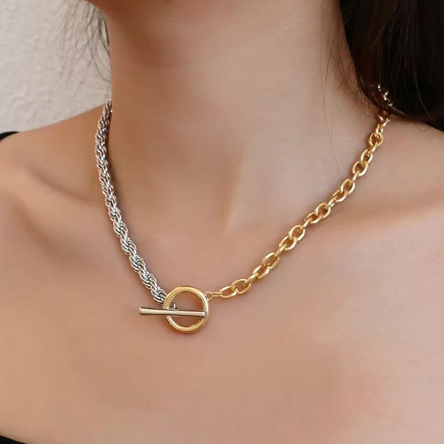 Vintage Metal Necklace for Women Hip Hop Gold&Silver Color OT Buckle Necklaces Female Clavicle Chain Trendy Jewelry