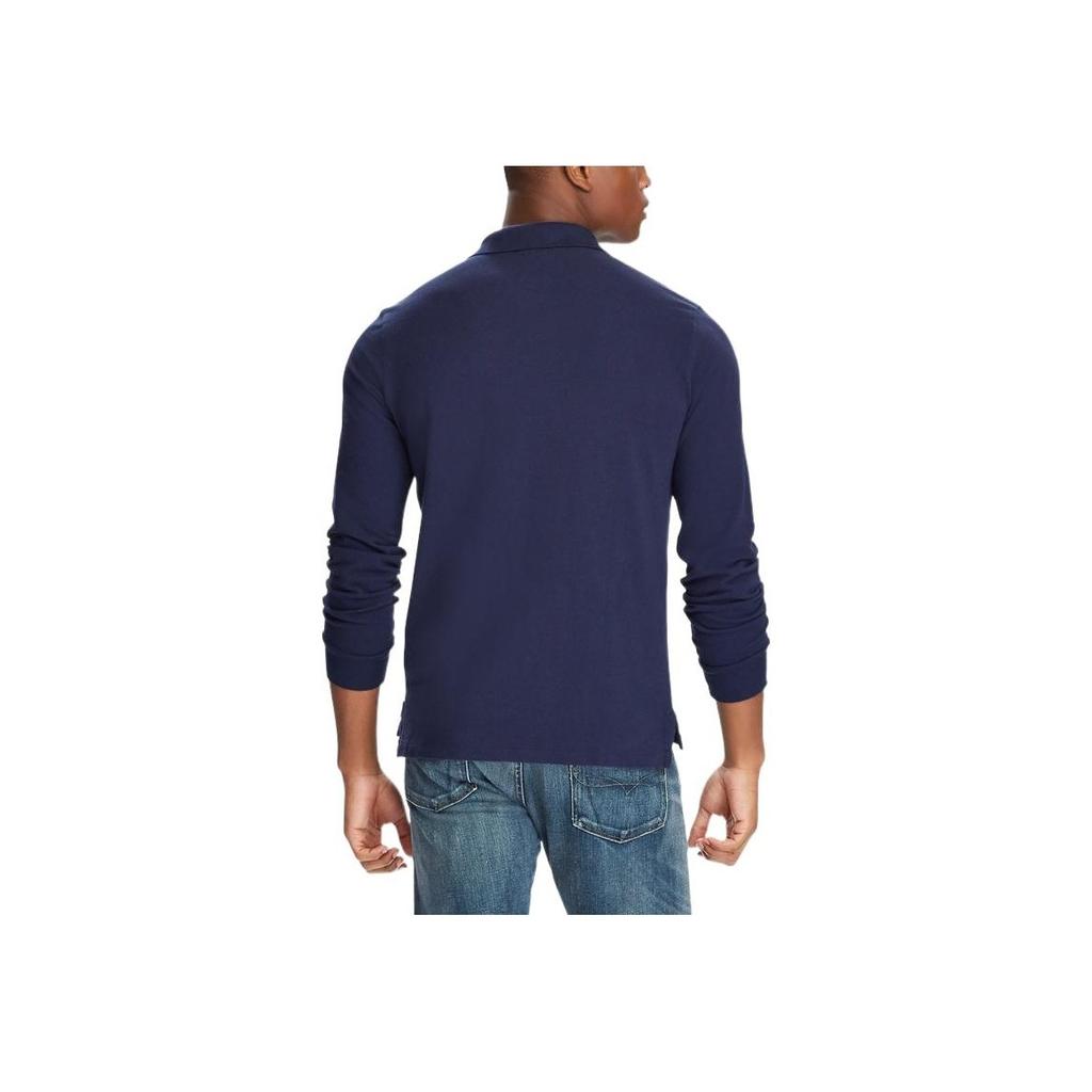 Polo Ralph Lauren FW22 Solid Color Logo Embroidered Half Button Pullover Long Sleeve Polo Shirt Men tops Dark-Blue MNPOKNI16810128-B82