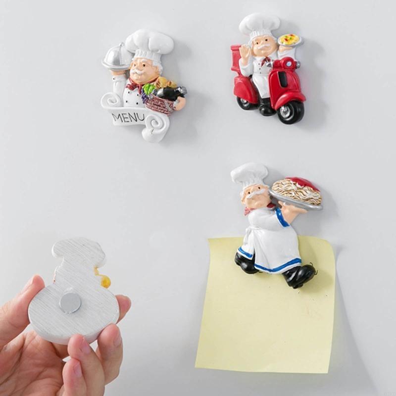 62KD Resin Chef Fridge Magnet Italian French Chef Figurine Statue Refrigerator Magnets Home Kitchen Restaurant Decorations