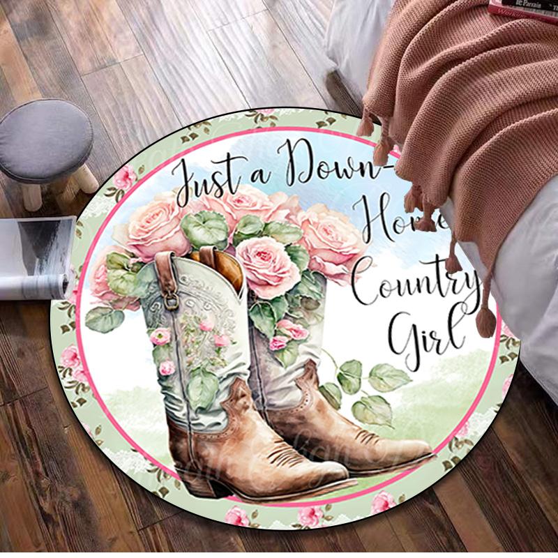 1Pc Cowgirl Boots Hat Circular Print Rug - home decoration Carpet For Living Room Bedroom Flooring Computer Chair Area Rug