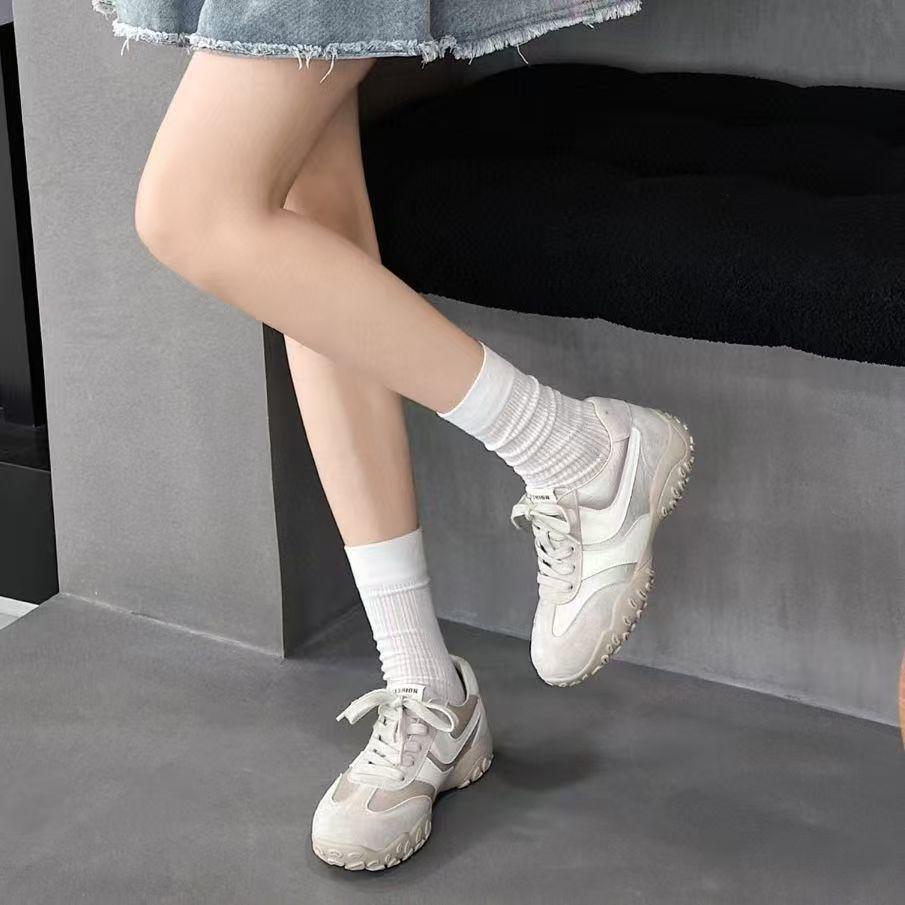 Hochwertige Damen Sportschuhe im koreanischen Stil, atmungsaktives Leder - Neue vielseitige Freizeit-Sneaker mit dicker Sohle