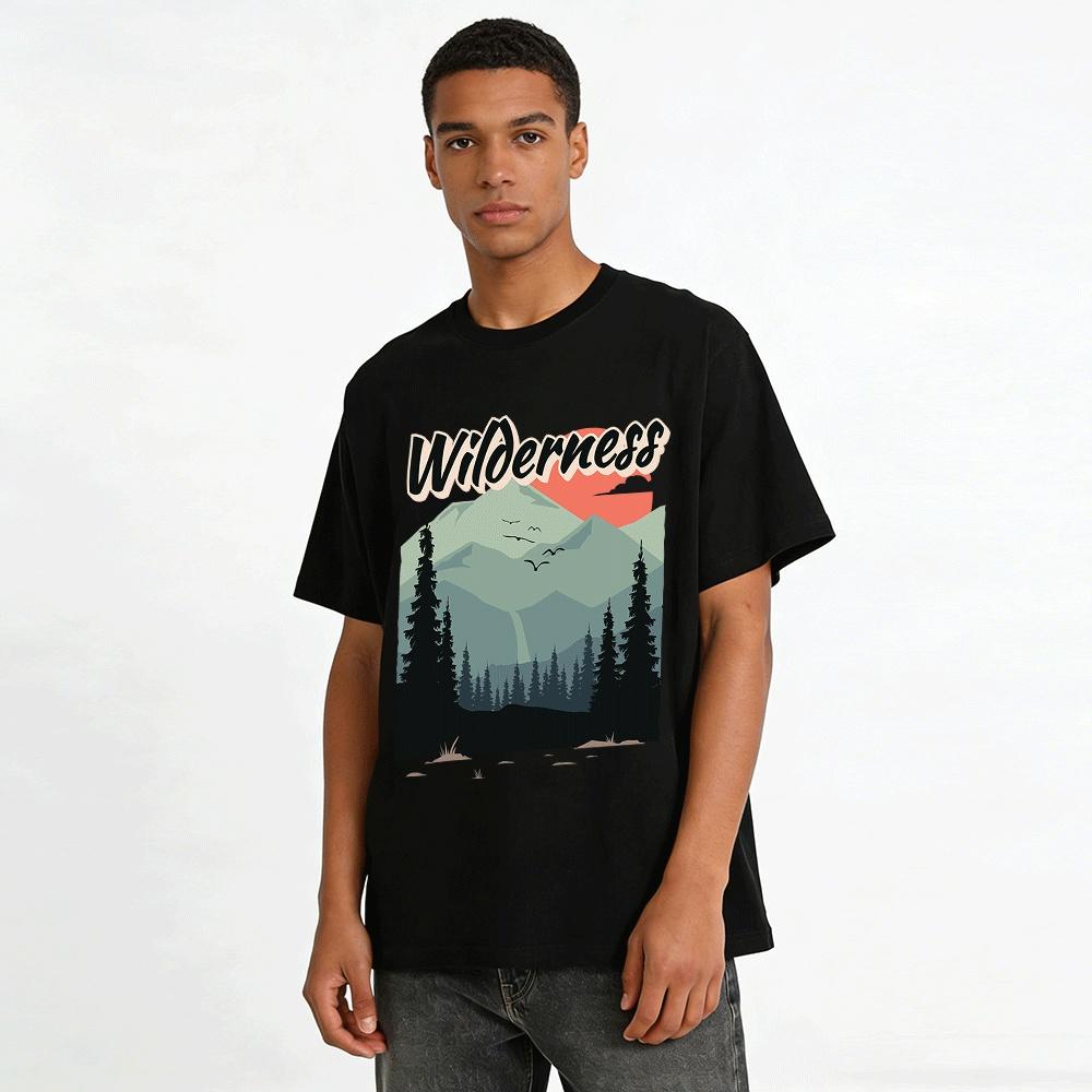 Wilderness Mountain Print Casual Outdoor Tee For Men Women Pure cotton T-shirt