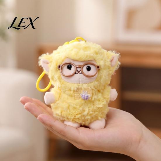 Soft Curly Plush Charm Sheep Doll Pendant for Bags And Keys, Stuffed Animal Keychain Kawaii Accessory with Bow Glasses Accessories, Cute Hanging