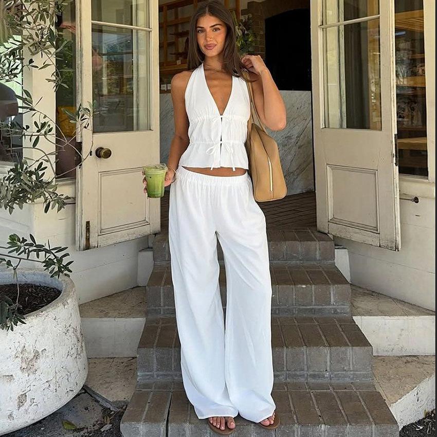 1116 Autumn and Winter New Fashion Casual Suit White Sleeveless Top Women's Loose Versatile Trousers Temperament Commuting