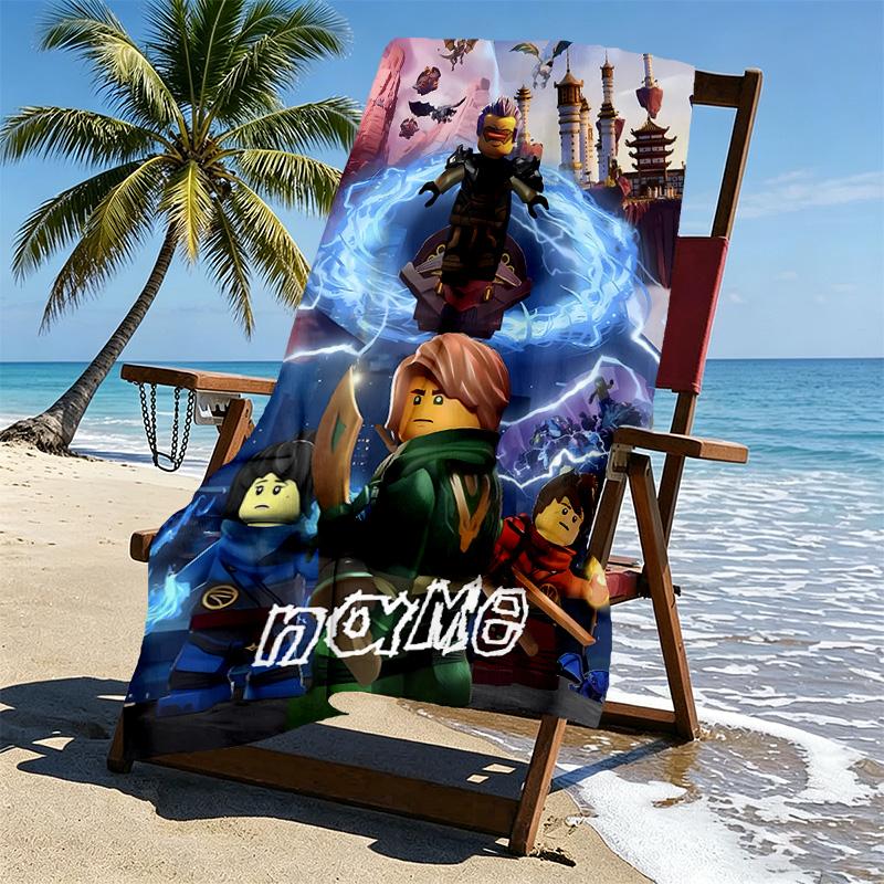 Custom Name Personalized N Nininjago Print Beach Towel, for Trip Camping Beach Party Home Decor, Birthday Gift for Family & Friends