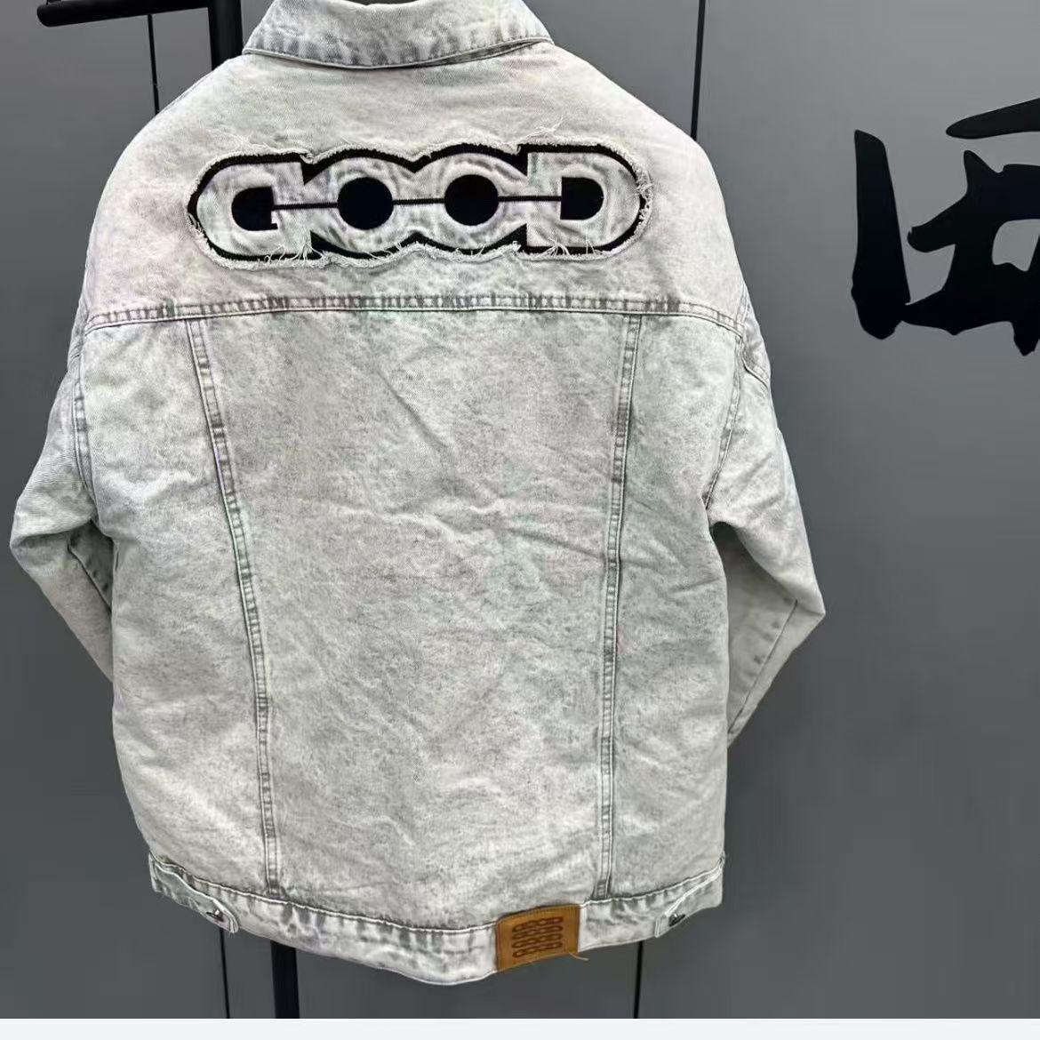 Unisex Retro Washed Denim Jacket—Loose, Distressed, Trendy Outerwear 2XL