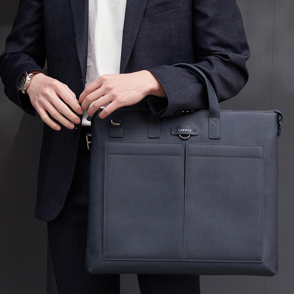 Tantin Leather Men'S Tote Bag T21355 Helmet Bag Navy