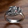 Adjustable Open Ring With Pixiu Fortune Beast Motif Sterling Unisex Vintage Style Finger