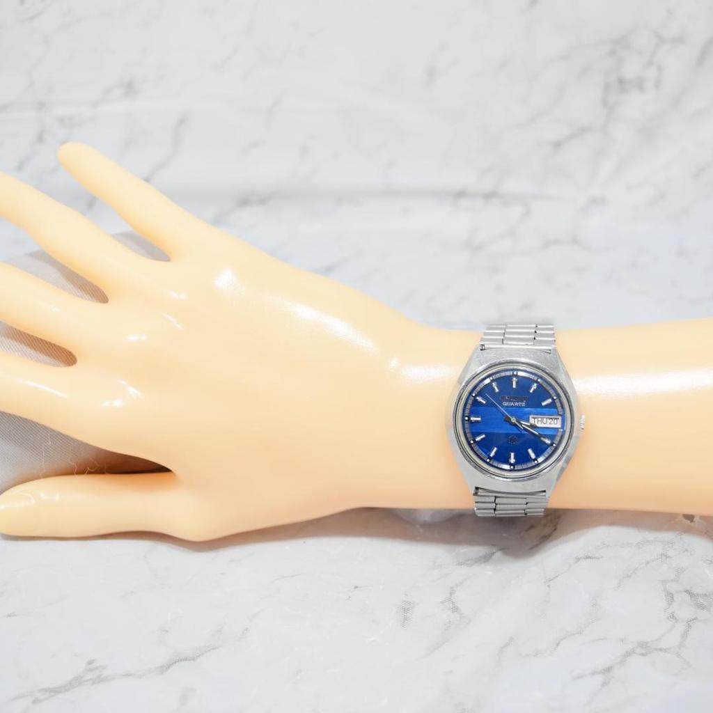 Used New Glass ORIENT Blue Dial Men's New Battery 1970s