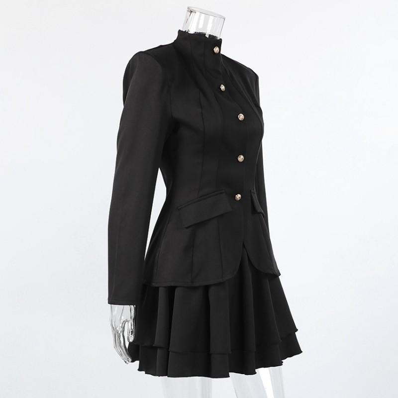 Womens Vintage Preppy Style 2-Piece Set Short A-Line Skirt Blazer Top
