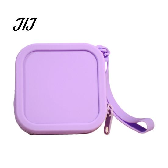 Portable Earphone Case for Travel Silicone Coin Pouch with Zipper And Wrist Strap, Square Shockproof Soft Key Organizer Storage Bag, Lightweight