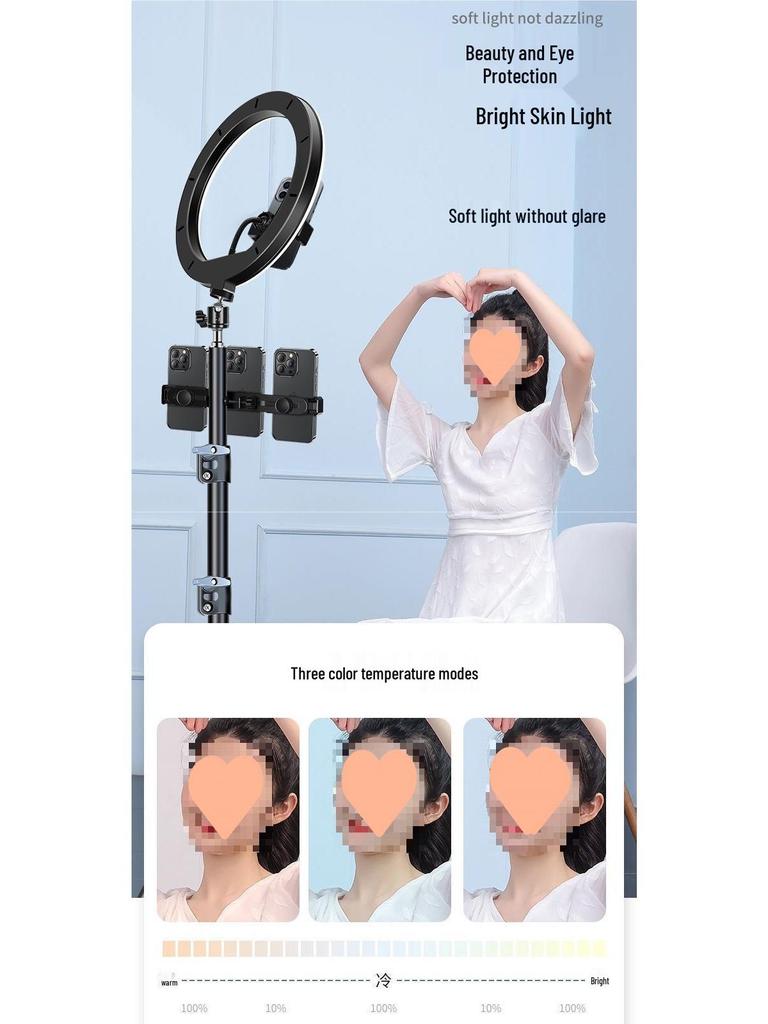 Dual Mobile Phone Tripod with Multi-Angle Stand & Fill Light for Outdoor Live Streaming & Photography