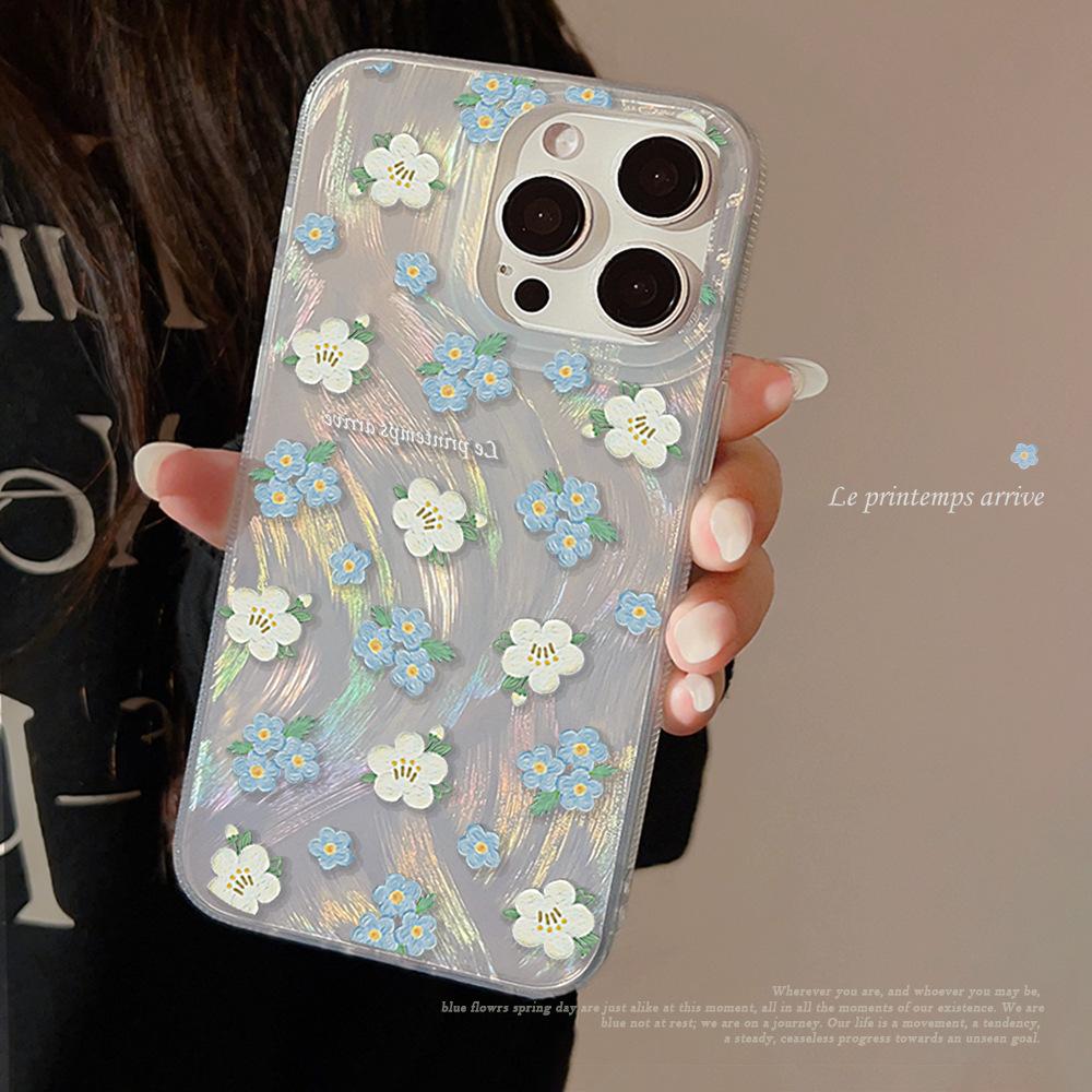 Luxury Glitter Laser Silver Flowers Phone Case For iPhone 15 Pro Max16 14 XS 13 11 1217 Advanced Shiny Hard Shell Material Cover