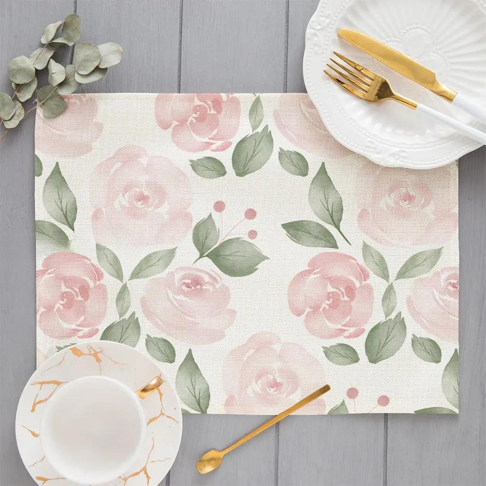 Bohemian Floral Pattern Placemat Kitchen Decor Linen Placemats 1pc, Daily Home Decoration