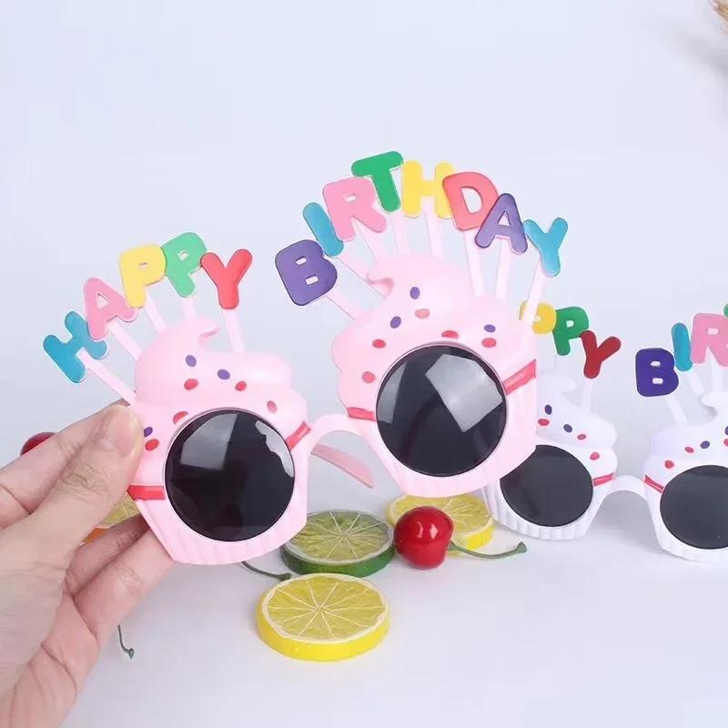 4 Pcs New Funny Birthday Glasses Creative Children Happy Party Cake Decoration Plug-in Birthday Cake Decoration