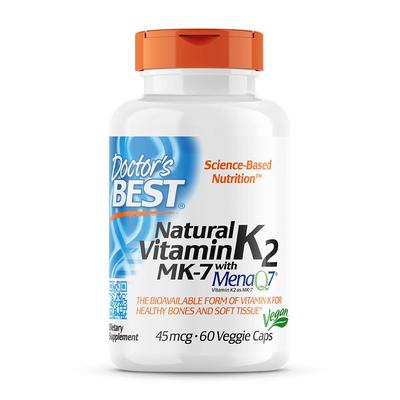 Natural Vitamin K2 MK-7 with MenaQ7 45 Mcg, 60 Veggie Caps