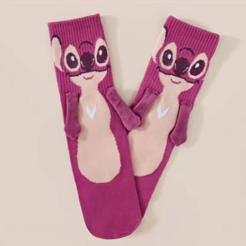 

2 Pairs Of Novel Cartoon Stitch Holding Hands With Diy Men S Mid Tube Socks And Creative High-Value Couple Socks One Size