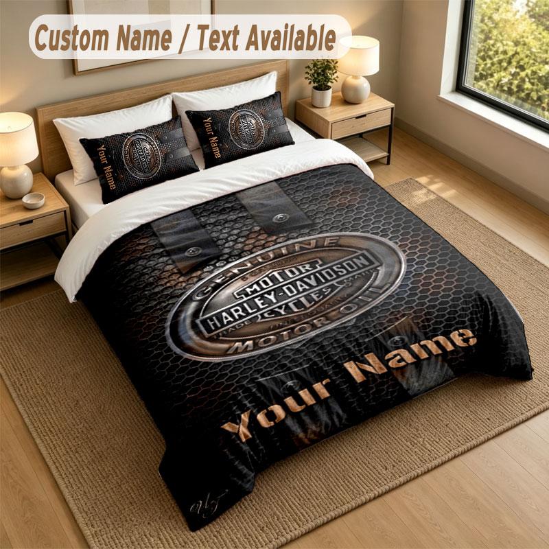 Set Biancheria da Letto 1 Copripiumino 2 Federe Stampa Harley-Davidson Morbido Tessuto per Letto Decorazione Camera da Letto